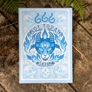 Not Today Satan! - Cute and Funny A6 Postcard, Mental Health Awareness, Gothic Aesthetic, Positivity and Well Being for Witches