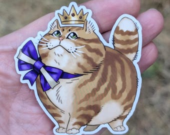 Royally Pawsome Ginger Cat Waterproof Vinyl Sticker, Laptop and Scrapbooking Decals, Animal lover birthday gift, Cute Cat Stationery