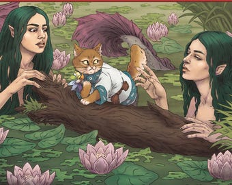 The Peril of Mermaids, Decorative Wall Art Print for Cat Lovers