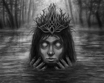 Drowned Witch - Leshaya - Slavic Folklore, Dark Art Illustration Art Print, Witch Gothic Wall Decor