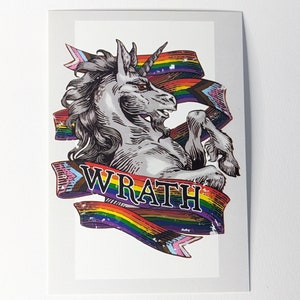 HBTQIA+ Positivitet Vykort Konsttryck, Transgender, Icke-binär, Asexuell, Bisexuell, Pansexuell Pride, Vrede Enhörning, Singel eller Set om 6