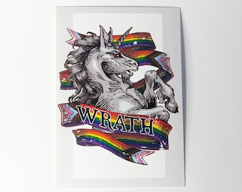 LGBTQIA+ Positivity Postcard Art Print, Transgender, Nonbinary, Asexual, Bisexual, Pansexual Pride, Wrath Unicorn, Single or Set of 6