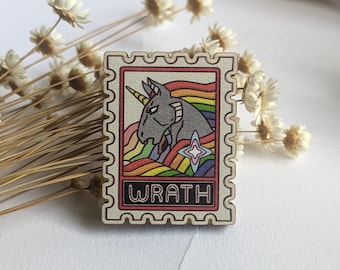 Einhorn Holz Pin, LGBTQ Pride Flagge, Pride Month, LGBTQ Pride Flagge Pin, LGBTQ Art Badge, Retro Illustration