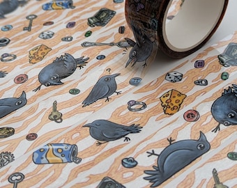 „Crows with Treasures“ PET-Klebeband für Scrapbooking und Journaling, niedliches, verspieltes Schreibwarenset für Vogelliebhaber