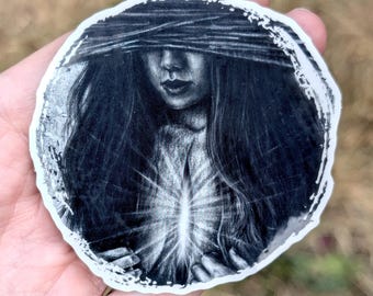 Dark Illustration Transparent Waterproof Vinyl Sticker, Sacred Heart, Mental Health Awareness sticker, Gothic stationery