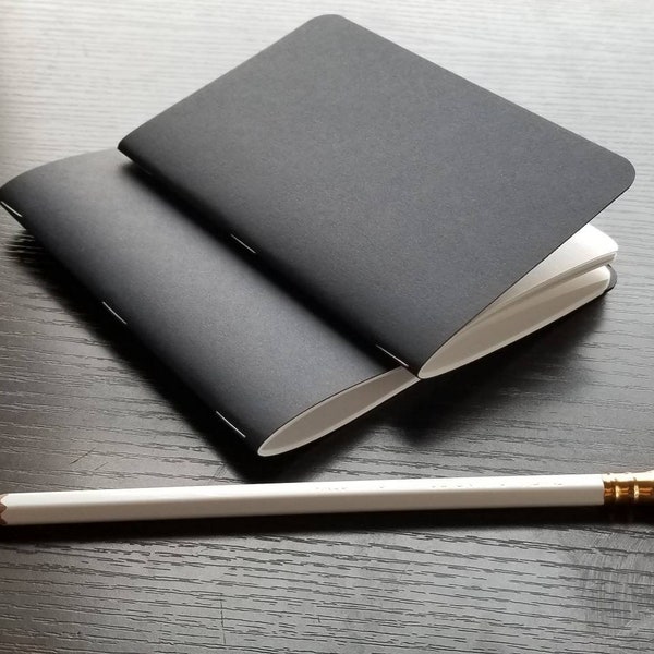 Durable Matte Black 3.5×5.5 inch pocket notebook, memo book, blank paper, staple bound