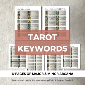 Tarot Keywords Cheat Sheets - Instant Download! Quickly Learn Card Meanings & Easily Use as Reference | Printable PDF