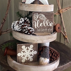 Hello Winter Snowflake Signs /4x4/tiered Tray - Etsy