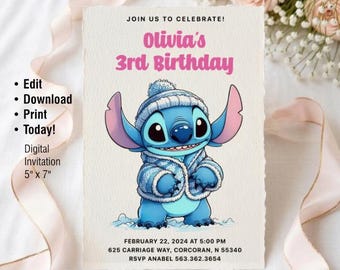 Stitch Winter Birthday Invitation