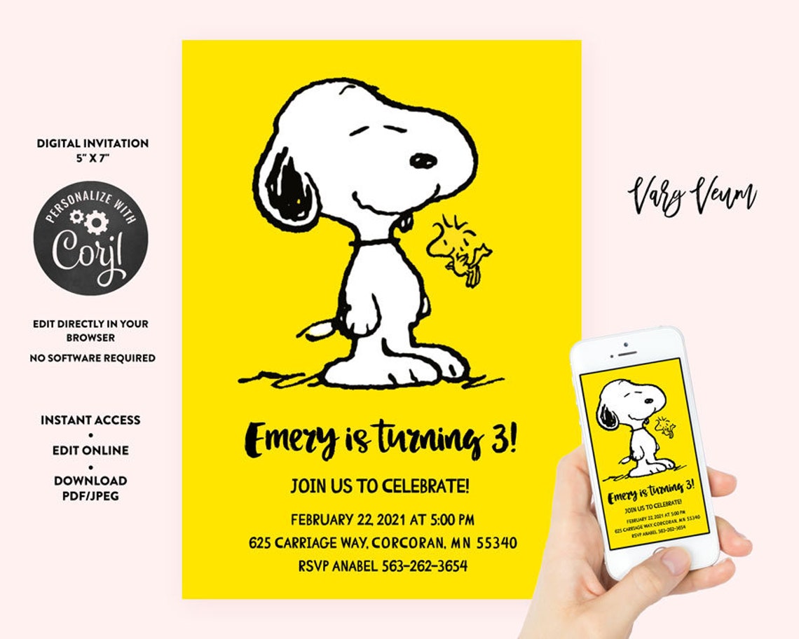 Snoopy Birthday Invitation Etsy