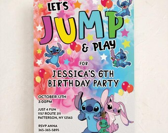 Stitch & Angel Let's Jump Birthday Invitation – Editable Digital Template