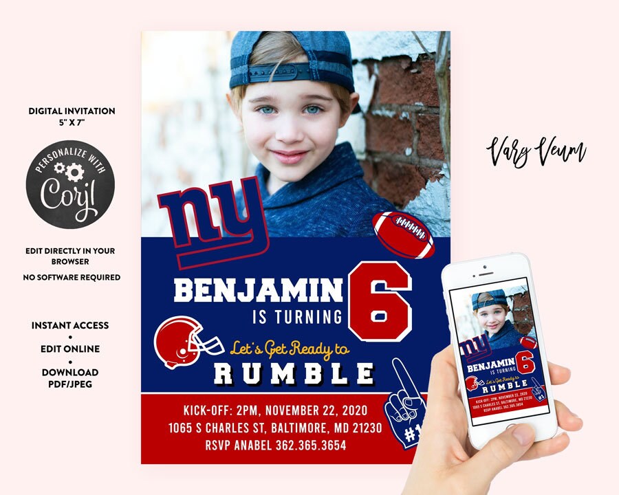 New York Giants Birthday Invitation | Etsy