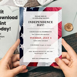 4th of July Party Invitation, Patriotic BBQ Invite, Editable Independence Day Template