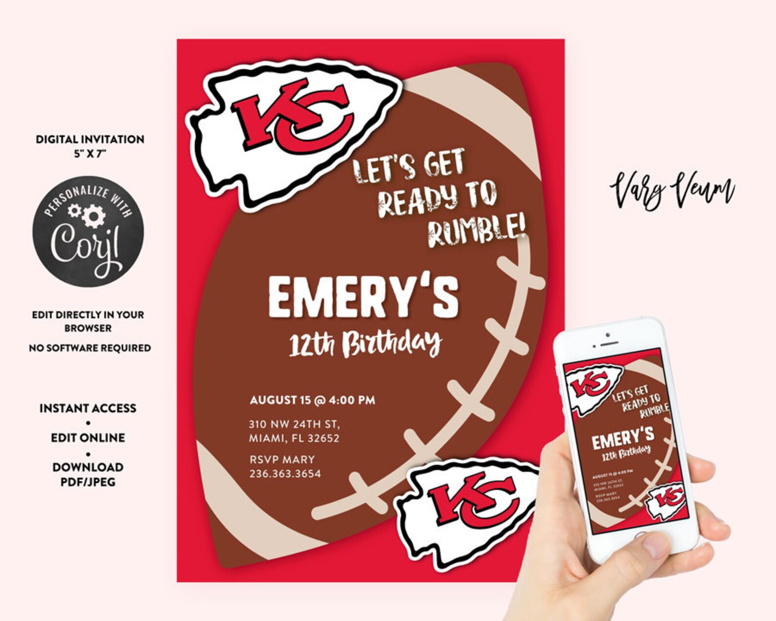 Kansas City Chiefs Birthday Invitation Etsy