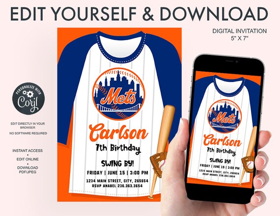 Baseball Birthday Party Invitation New York Mets | Etsy