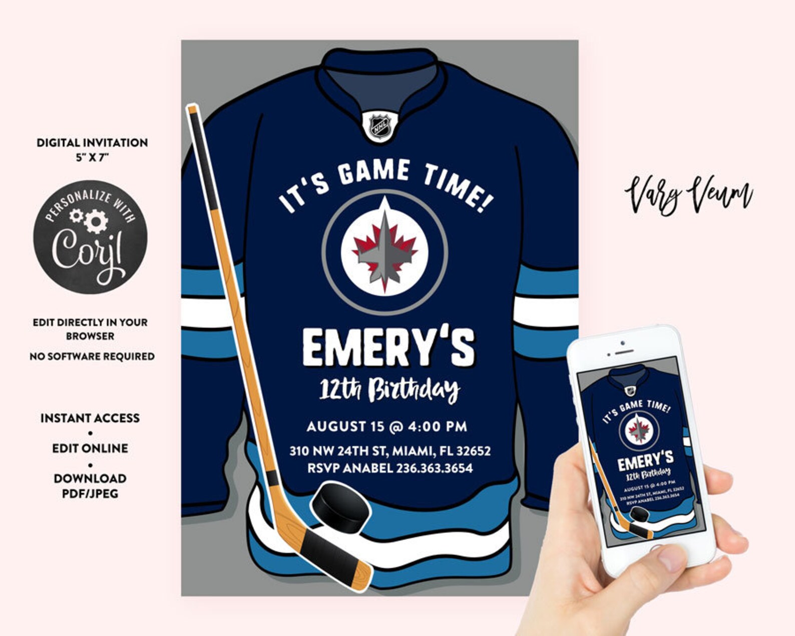 Winnipeg Jets Birthday Invitation Etsy