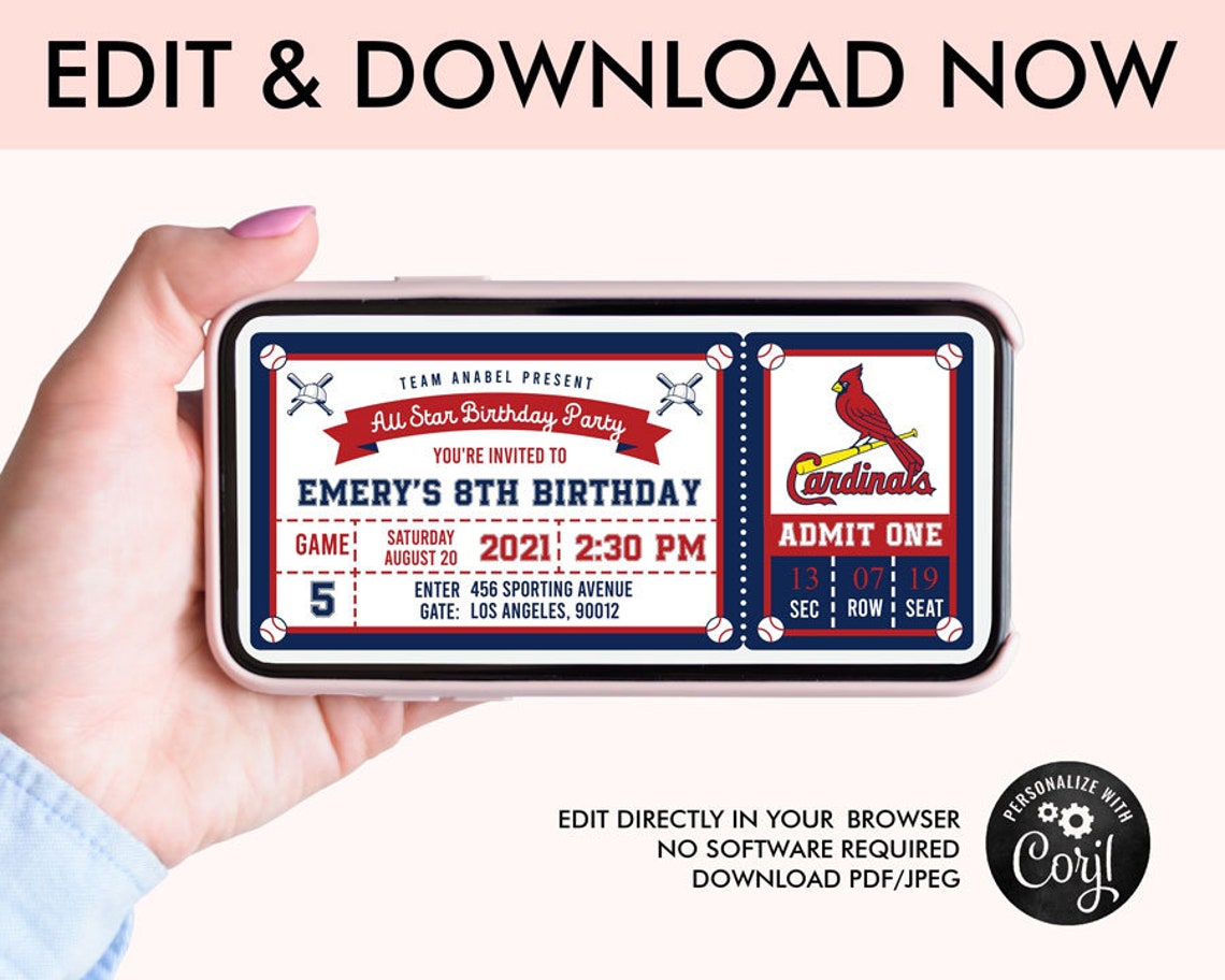 St. Louis Cardinals Baseball Ticket Invitation. Children's Etsy