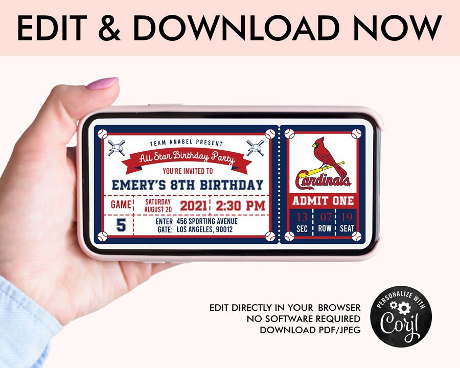 St. Louis Cardinals Birthday Invitation Digital Ticket | Etsy