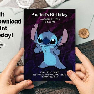 Carte d'invitation d'anniversaire et de remerciement au point, ensemble de fête modifiable, thème extraterrestre bleu, téléchargement immédiat