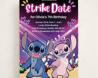 Stitch and Angel Bowling Birthday Invitation