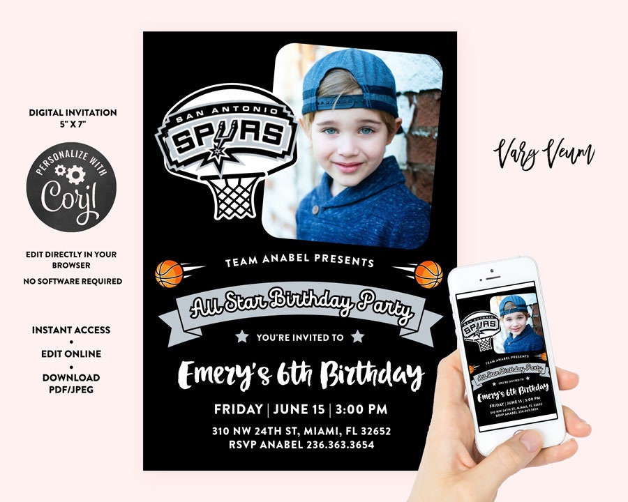 San Antonio Spurs Birthday Invitation Etsy
