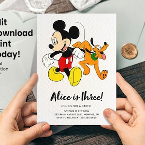 Mickey and Pluto Birthday Invitation – Editable Digital Download, Personalized Kids Party Invite