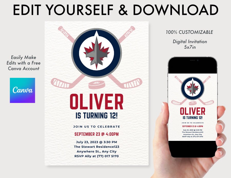 Winnipeg Jets Birthday Invitation Etsy