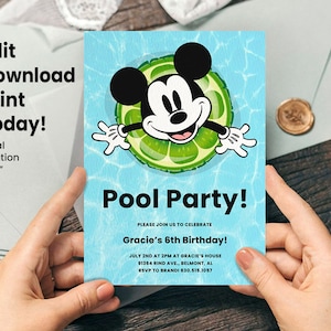Mickey Pool Party Invitation – Editable Digital Download, Personalized Summer Birthday Invite