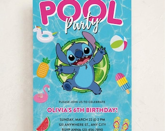 Stitch Pool Party Birthday Invitation: Editable Digital Template
