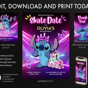 Convite de aniversário dos patins do ponto, cartão de agradecimento dos patins do ponto, sinal de boas-vindas dos patins do ponto