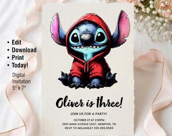 Stitch Birthday Party Invitation – Pink Theme, Editable Digital Download, Personalized Kids Party Invite
