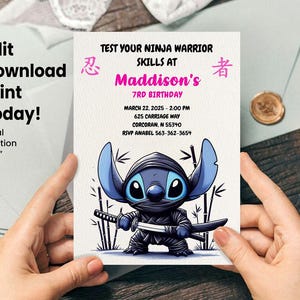 Stitch Ninja Warrior Birthday Invitation – Editable Digital Download
