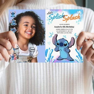Stitch Splish Splash Birthday Invitation – Editable Pool Party Invite, Digital Download