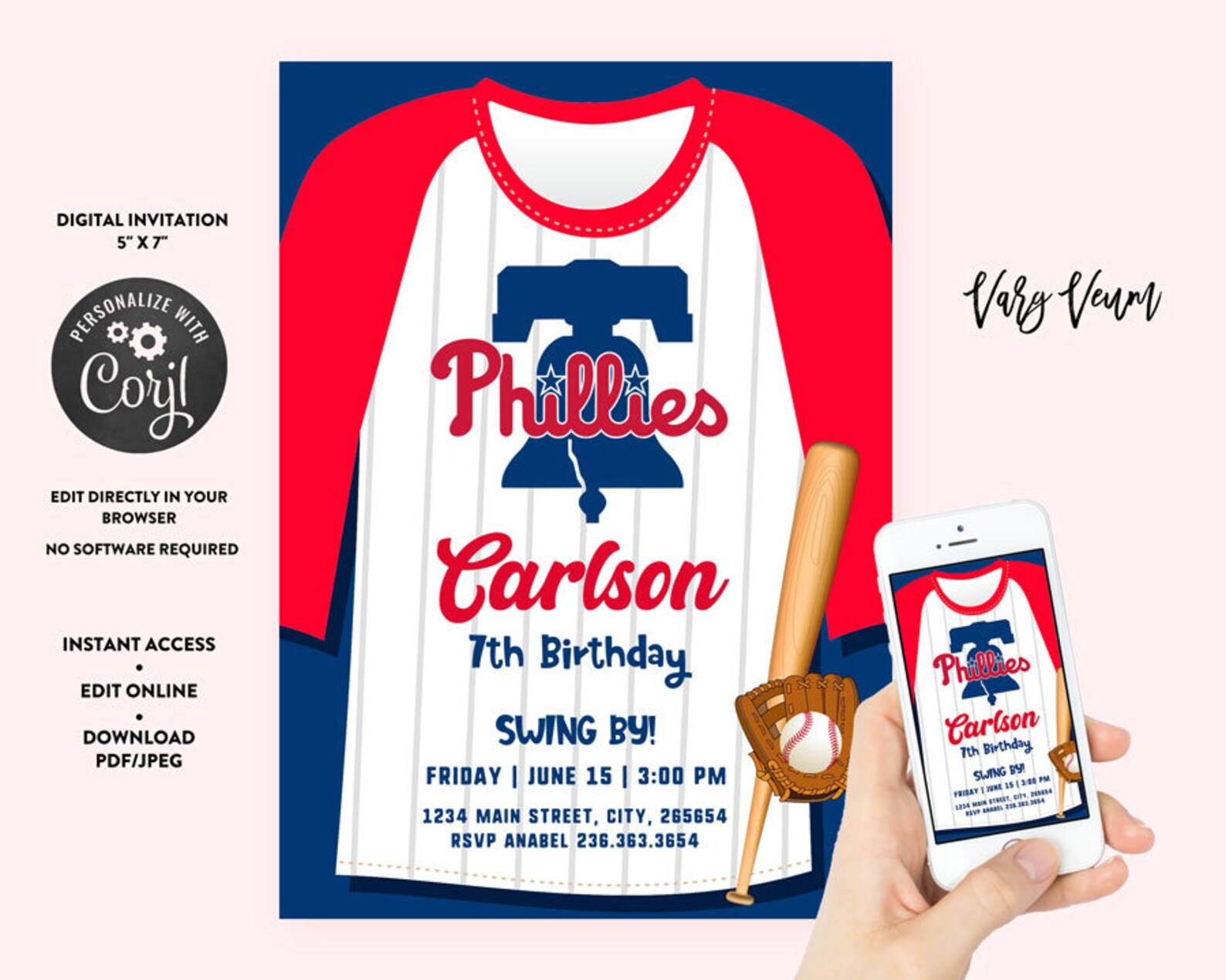 Philadelphia Phillies Birthday Invitation Etsy