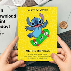 Stitch Skateboard Birthday Invitation – Cool Editable Party Template