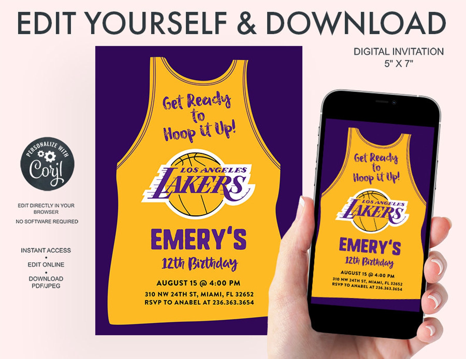 Los Angeles Lakers Birthday Invitation Etsy