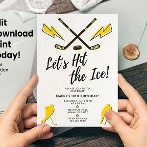 Hockey Birthday Party Invitation – Editable Ice Hockey Theme, Digital Download, Personalized Invite