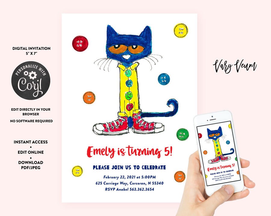 Pete The Cat Birthday Invitation | Etsy