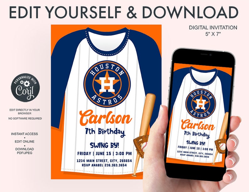 Baseball Birthday Party Invitation Houston Astros Etsy Australia