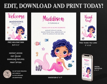 Little Mermaid Birthday Invitation Template: Girl Party (Digital)