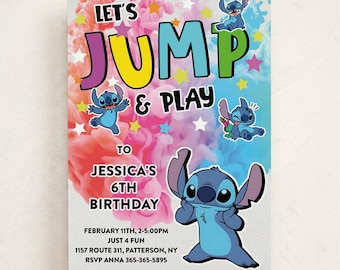 Stitch Let's Jump Birthday Invitation – Editable Trampoline Party, Digital Download