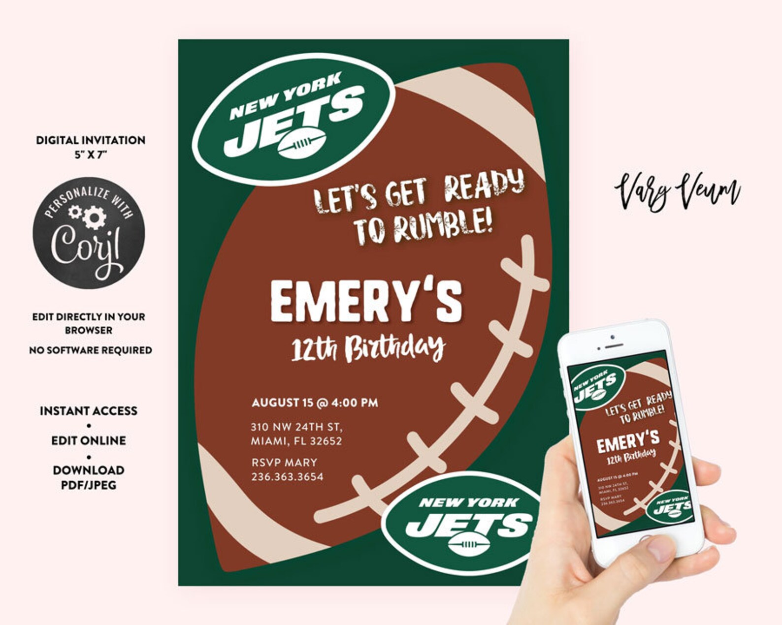 New York Jets Birthday Invitation Etsy