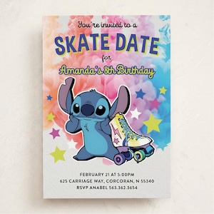 Stitch Roller Skating Birthday Invitation: Thank You Card & Welcome Sign (Digital)