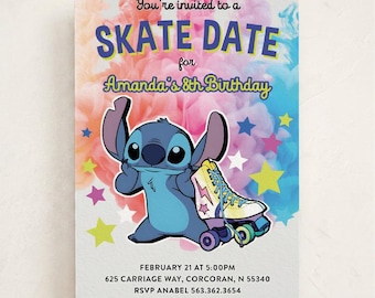 Stitch Roller Skating Birthday Invitation: Thank You Card & Welcome Sign (Digital)