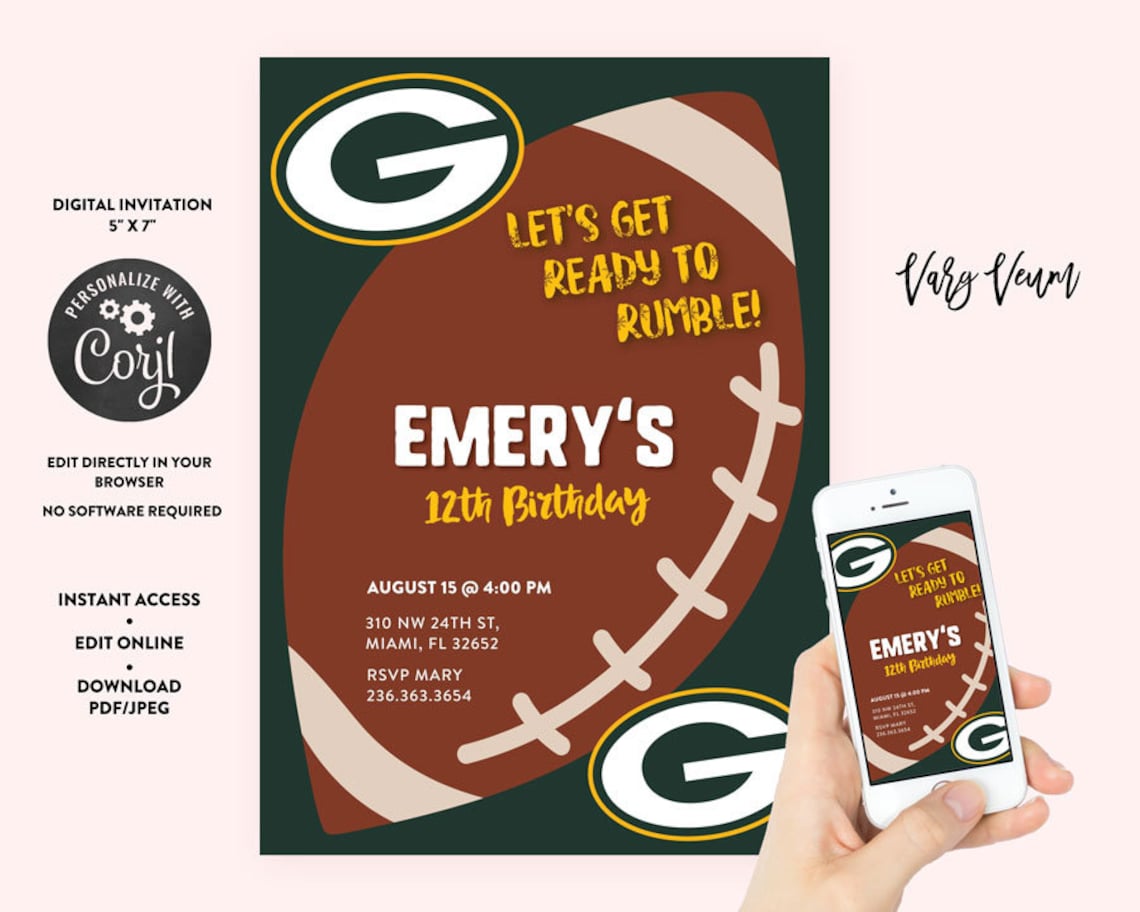 Green Bay Packers Birthday Invitation | Etsy