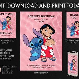 Invitation d'anniversaire Lilo et Stitch, carte de remerciement Lilo et Stitch, signe de bienvenue Lilo et Stitch