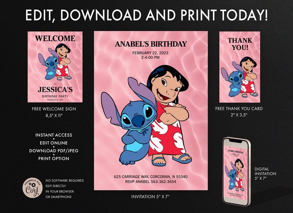 Cartes d'invitation d'anniversaire Lilo et Stitch Algeria