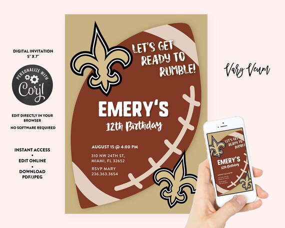 New Orleans Saints Birthday invitation | Etsy