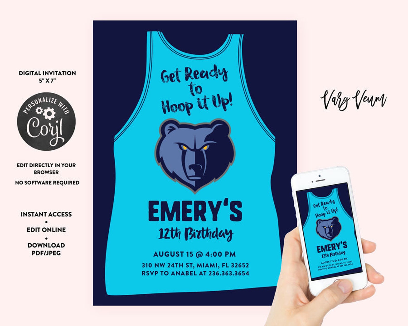 Memphis Grizzlies Birthday Invitation Etsy