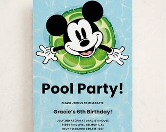 Mickey Pool Party Invitation – Editable Digital Download, Personalized Summer Birthday Invite